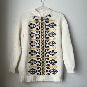 Vintage 70s Campus Shop White Brown Yellow Knit Sweater M